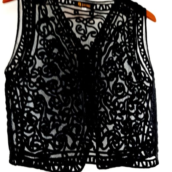 Vintage Large Jasmi Black Lace Button Up Party Vest - Picture 5 of 11